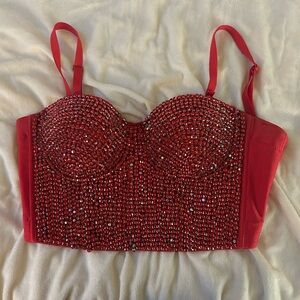 Red rhinestone corset top from Windsor